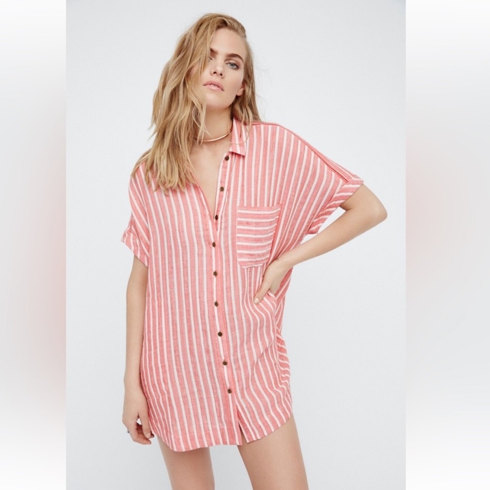 Free People Little Sway Striped Linen Cotton Blend Mini Dress